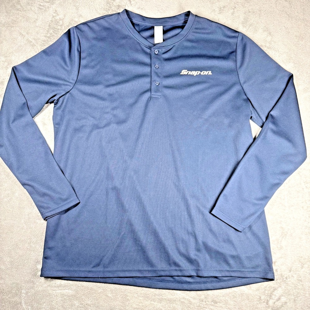 Snap-on Men's 2XL Blue Long Sleeve Henley Pullover Shirt Embroidered Logo